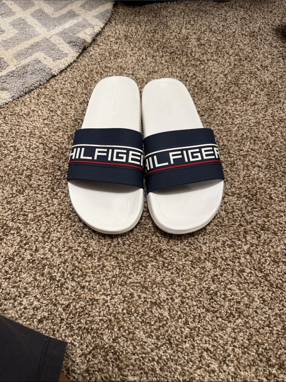 Tommy Hilfiger Navy, White & Red Logo Slide Sandals